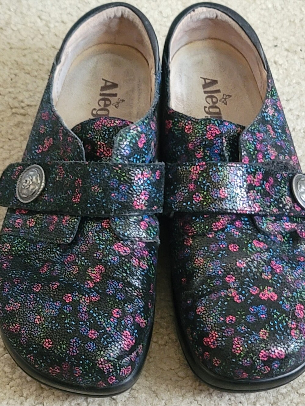 Alegria Slip On EU38 US 7.5/8 Floral Comfort Shoe Leather Nurse Botanical